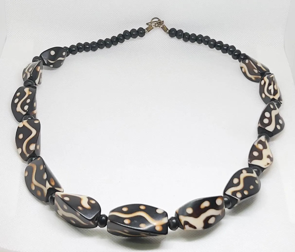 Vintage African Tribal Necklace, Black White Beads Tribal Boho Choker Jewelry