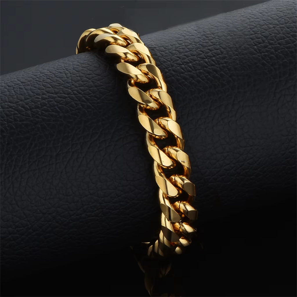10MM Chunky Big Bracelet for Men African Silver Gold Plated Stainless Steel Cuban Chain Bracelet Bangle Wristband Trendy Jewelry