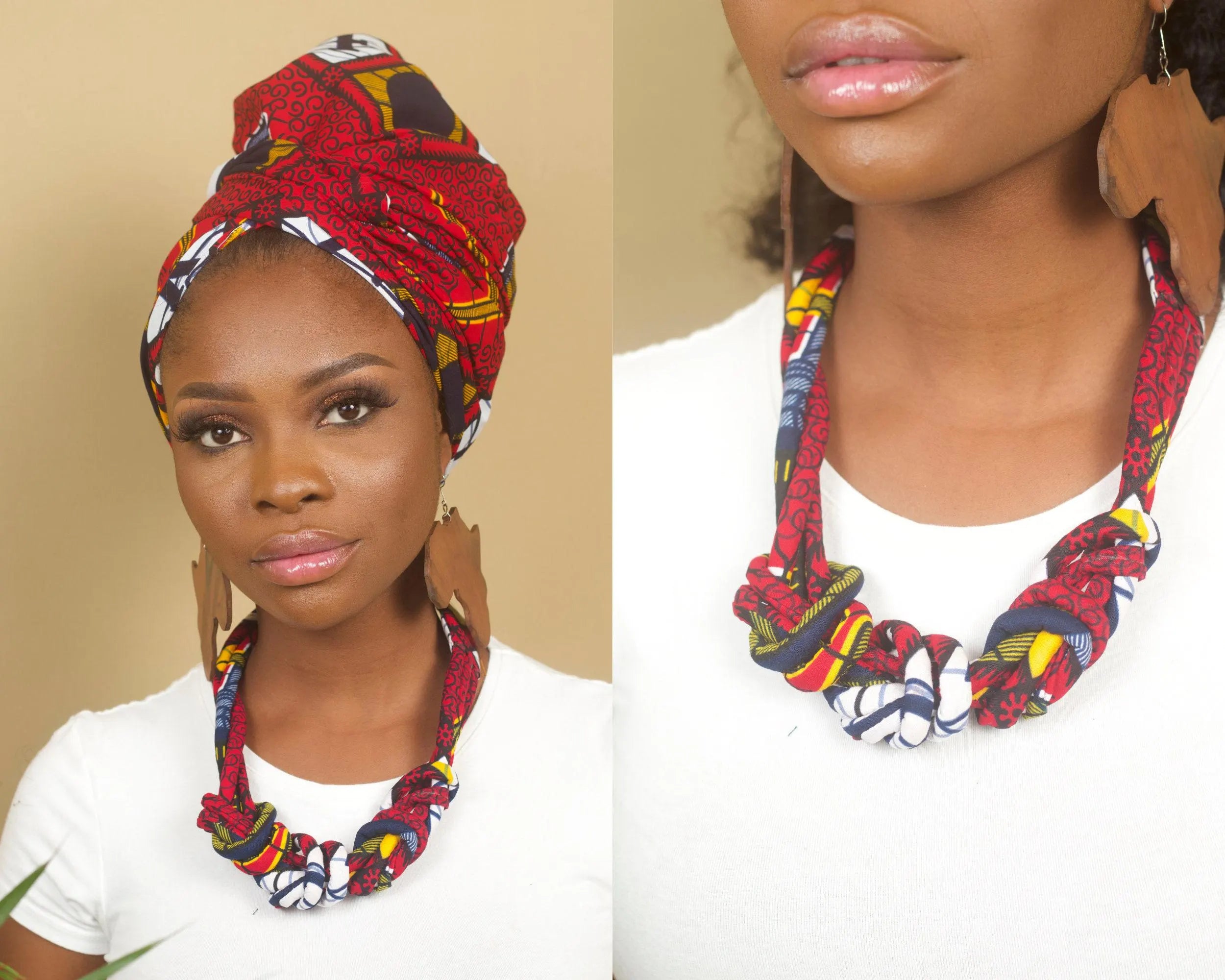 KASARACHI African Head Wrap and Jewellery Set | Ankara Head Wrap | African Necklace | African Earrings | African Bangle