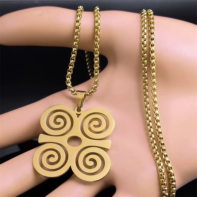 Adinkra Sankofa Symbol DWENNIMMEN Necklace for Women Men Stainless Steel West African Wisdom Chain Necklaces Jewelry N8086S01
