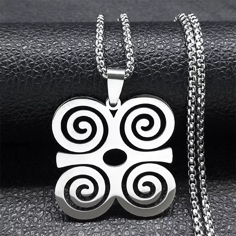 Adinkra Sankofa Symbol DWENNIMMEN Necklace for Women Men Stainless Steel West African Wisdom Chain Necklaces Jewelry N8086S01