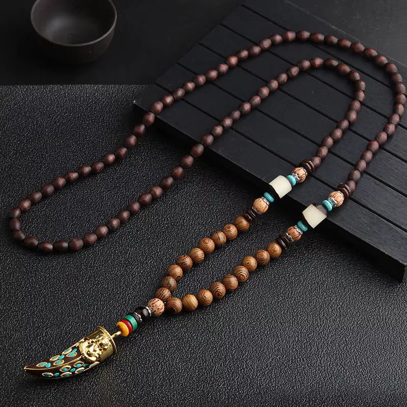 14 New Ethnic Handmade Nepal Necklace Buddhist Mala Wood Beads Pendant & Necklace Ethnic Horn Fish Long Jewelry for Women Men
