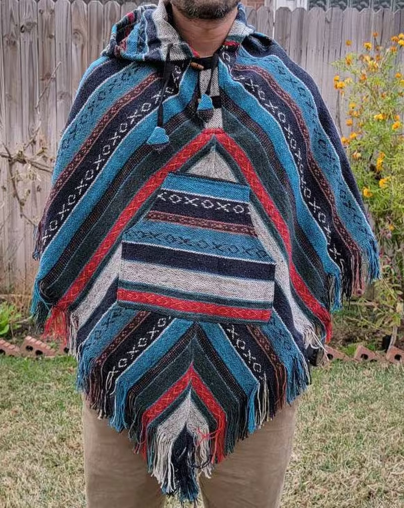 Aztec Baja Poncho: Handmade Hippie Cotton Pullover