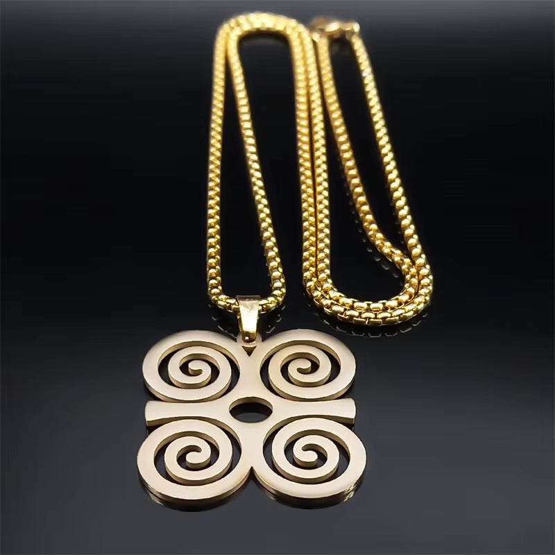 Adinkra Sankofa Symbol DWENNIMMEN Necklace for Women Men Stainless Steel West African Wisdom Chain Necklaces Jewelry N8086S01