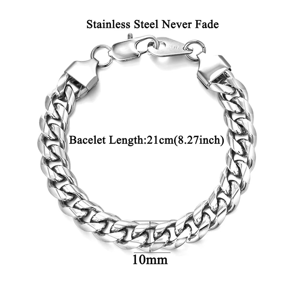 Silver chain bracelet with measurement details on a white background
