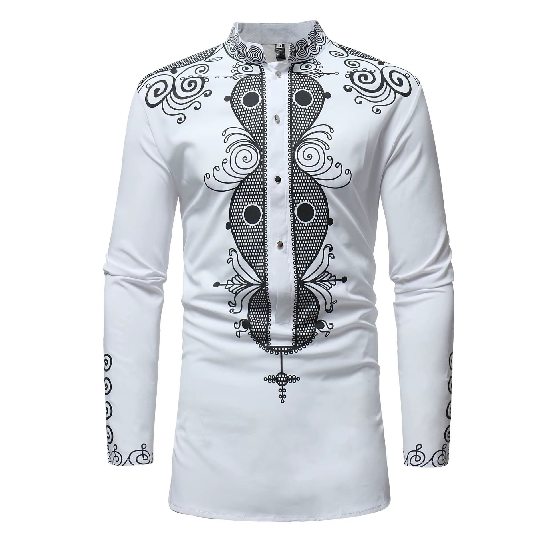 African Clothes for Men Dashiki Summer African Men Long Sleeve Polyester Printing Shirts African Men Tops