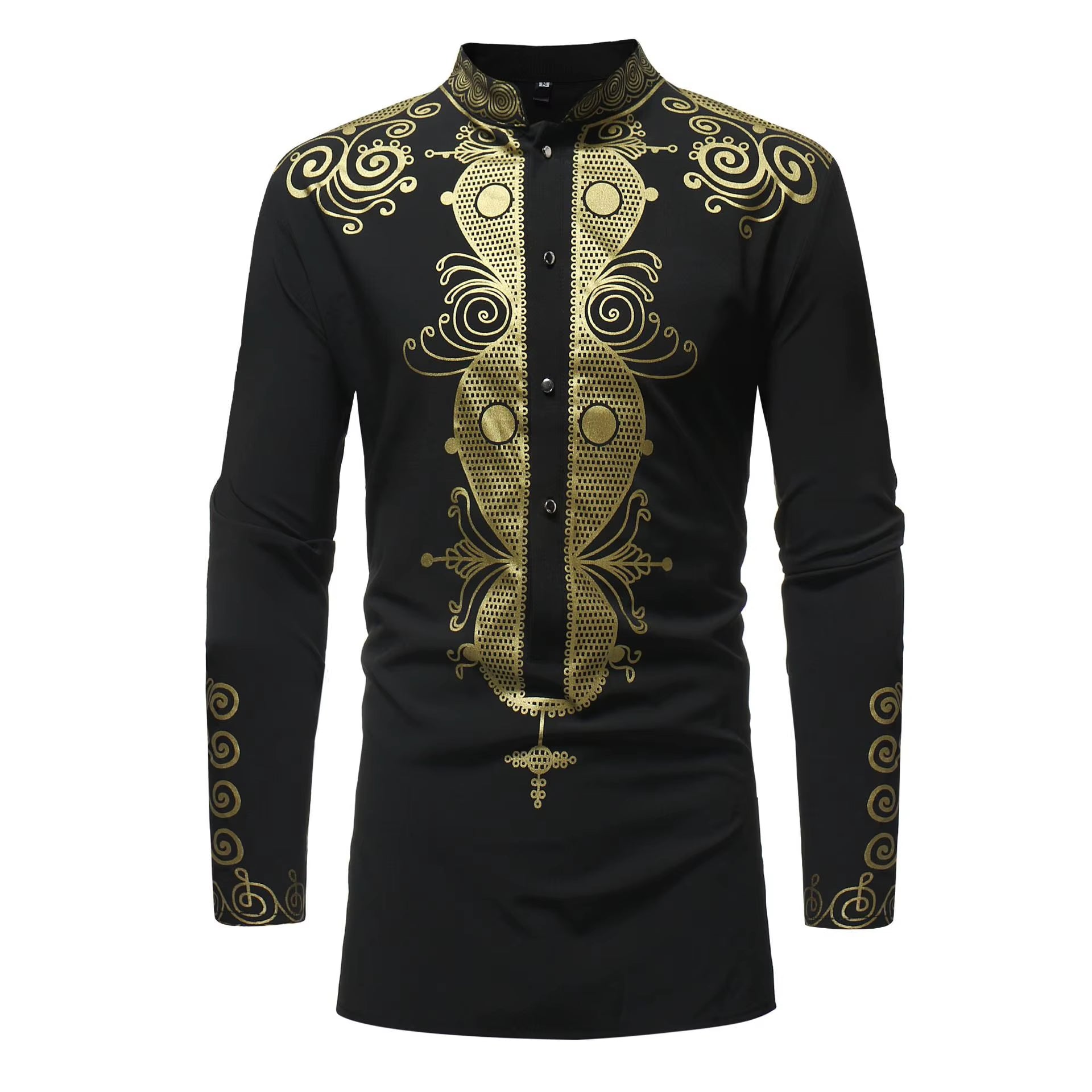 African Clothes for Men Dashiki Summer African Men Long Sleeve Polyester Printing Shirts African Men Tops