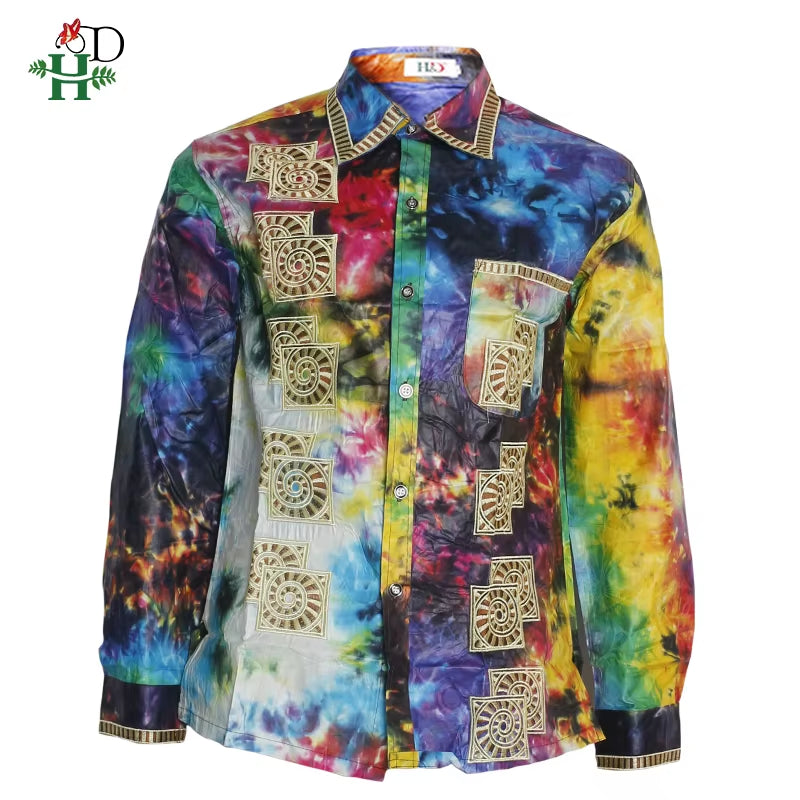 H&D African Mens Clothing Traditional Ankara African Dashiki Men Shirt Embroidery Shirt Fashion Print Bazin Riche Original