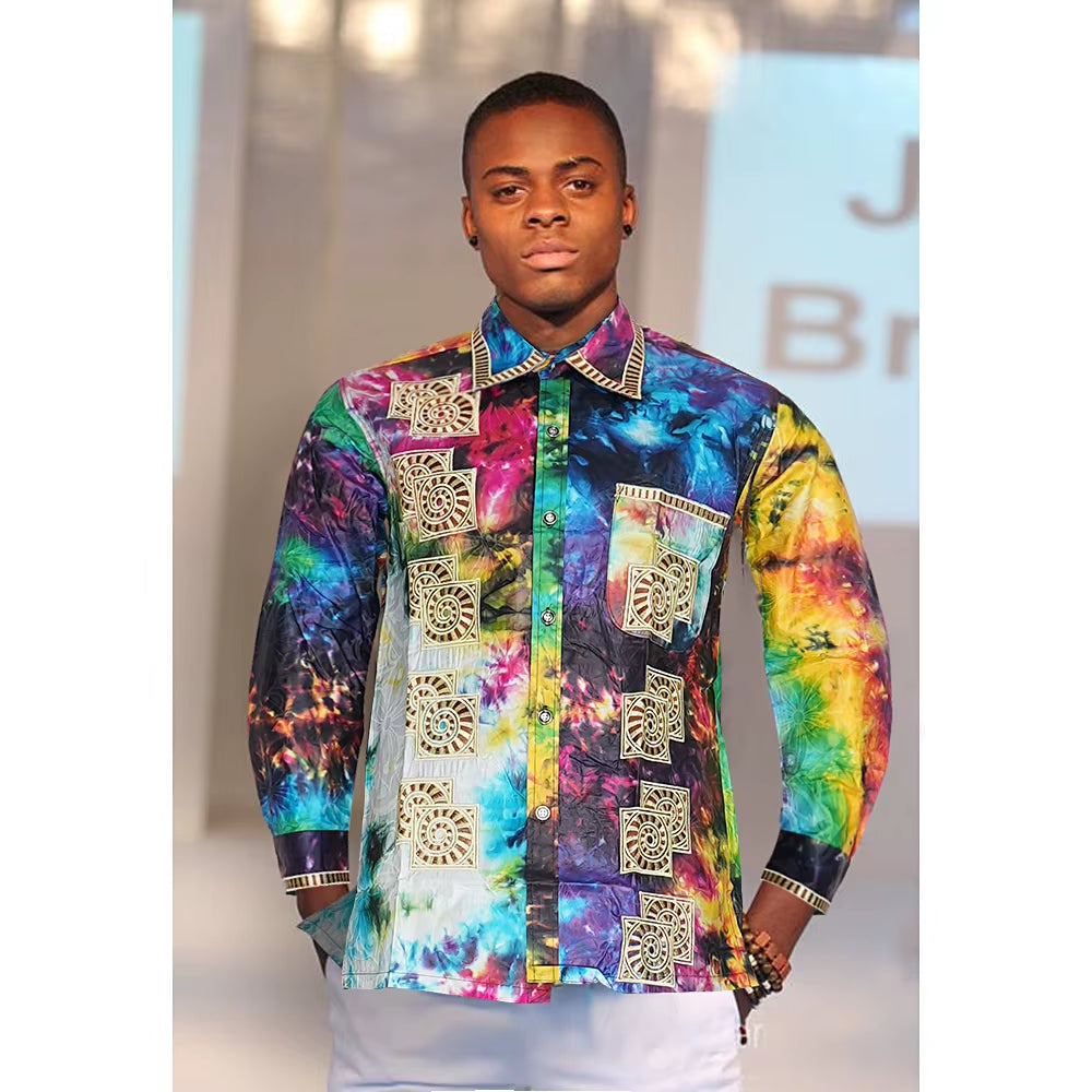 H&D African Mens Clothing Traditional Ankara African Dashiki Men Shirt Embroidery Shirt Fashion Print Bazin Riche Original