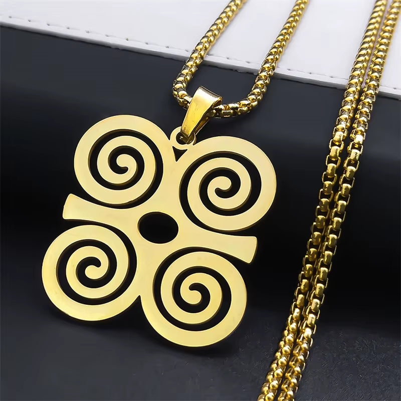 Adinkra Sankofa Symbol DWENNIMMEN Necklace for Women Men Stainless Steel West African Wisdom Chain Necklaces Jewelry N8086S01