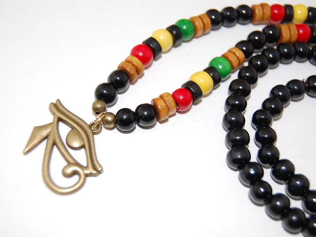 Egyptian Hawk Necklace,God Eye of Horus Ra Re Pagan,Wood Necklace,Rasta Necklace,Protection,Yoga,Man,Woman,Surfer,Rasta Wood Necklace