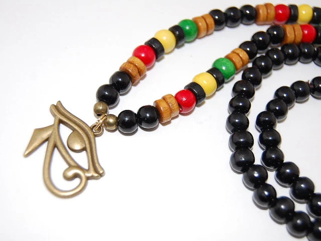 Egyptian Hawk Necklace,God Eye of Horus Ra Re Pagan,Wood Necklace,Rasta Necklace,Protection,Yoga,Man,Woman,Surfer,Rasta Wood Necklace