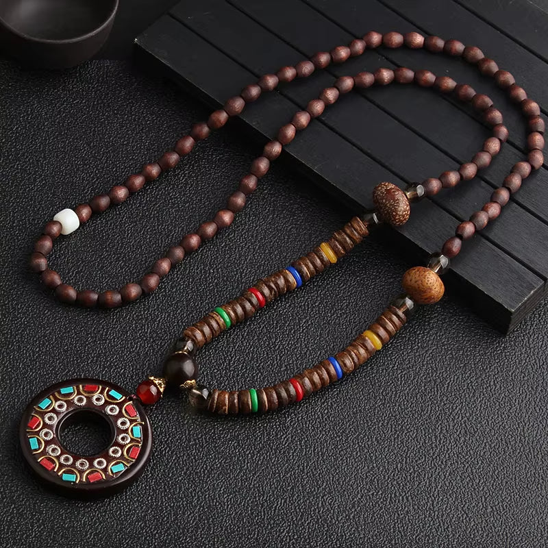 14 New Ethnic Handmade Nepal Necklace Buddhist Mala Wood Beads Pendant & Necklace Ethnic Horn Fish Long Jewelry for Women Men