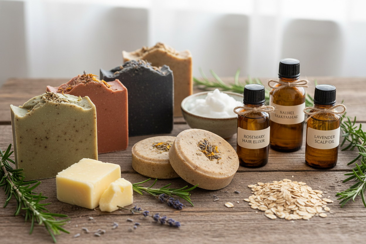 images of natural soap and haircare
